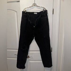 Black Distressed Abercrombie High Rise Dad Jean size 35/20 Regular Length